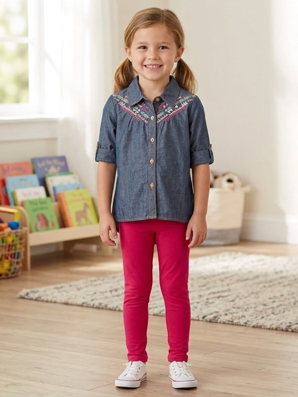 NEW Limited Too 2 Piece Set Outfit Chambray Rolled Sleeve Top Leggings Pants 4T